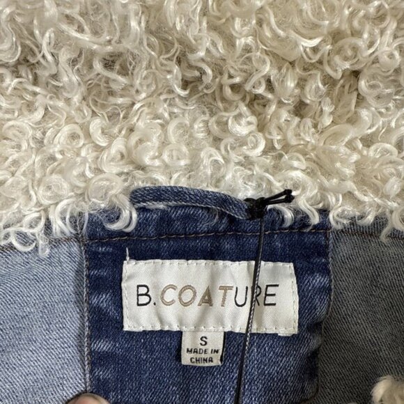 B. COATURE Long Duster Denim Jacket HOOD FAUX SUEDE FAUX SHERPA WOMEN SM NWT - Picture 4 of 11